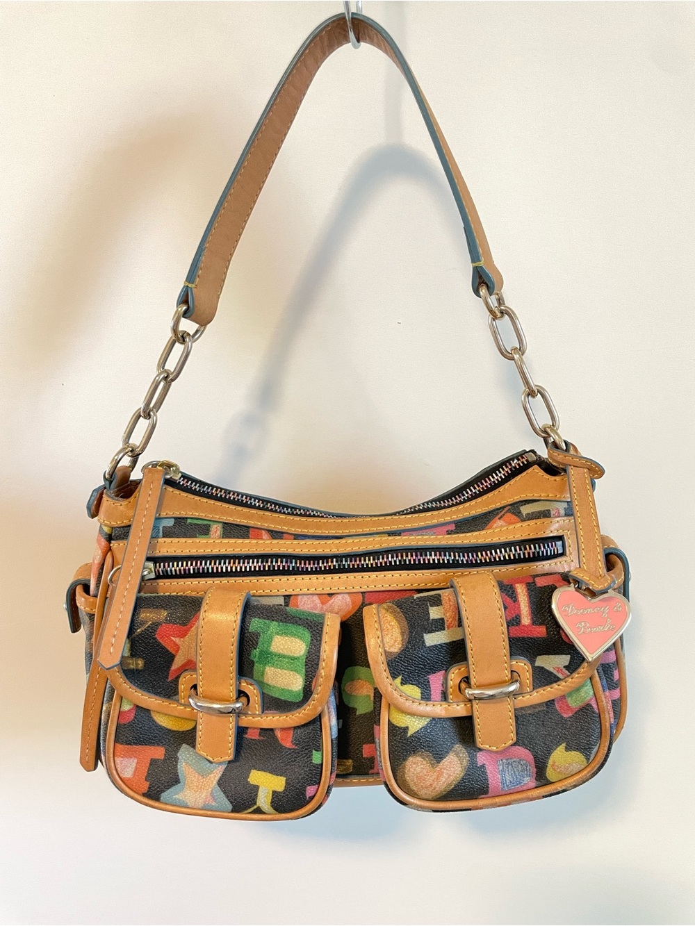 Dooney & Bourke Multicolor Graffiti Print Bag with Leather Trim - Y2K Vintage